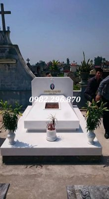 Mộ đá tam sơn đơn giản, đẹp mộ đá tam cấp trắng